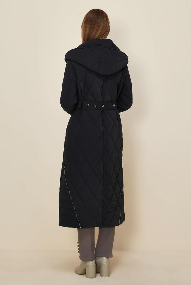 Hijab clothing NAVY BLUE BELTED QUILTED COAT 90615 - ALVİNA