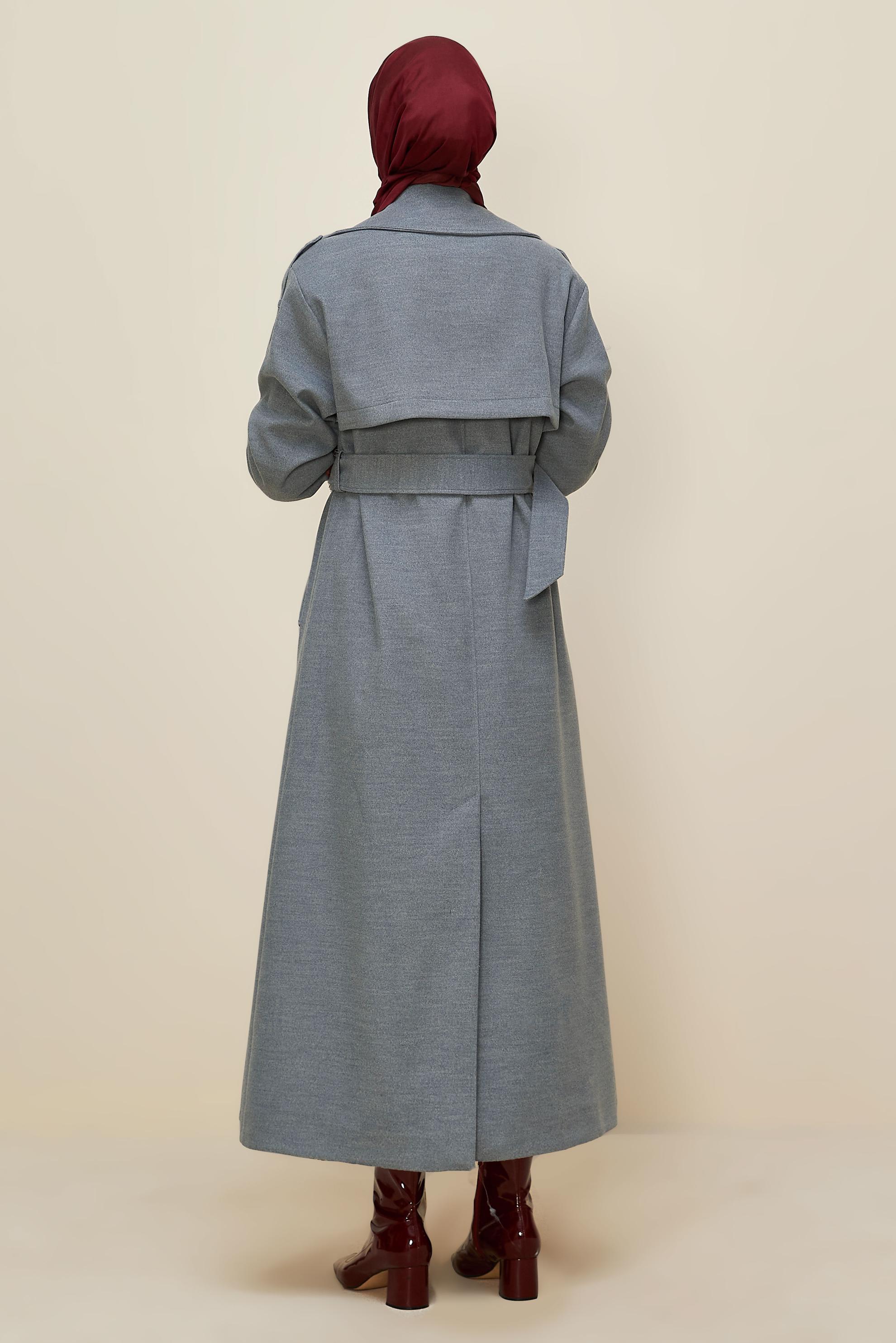 Tesettür giyim GRİ KEMERLİ MANTO 90616