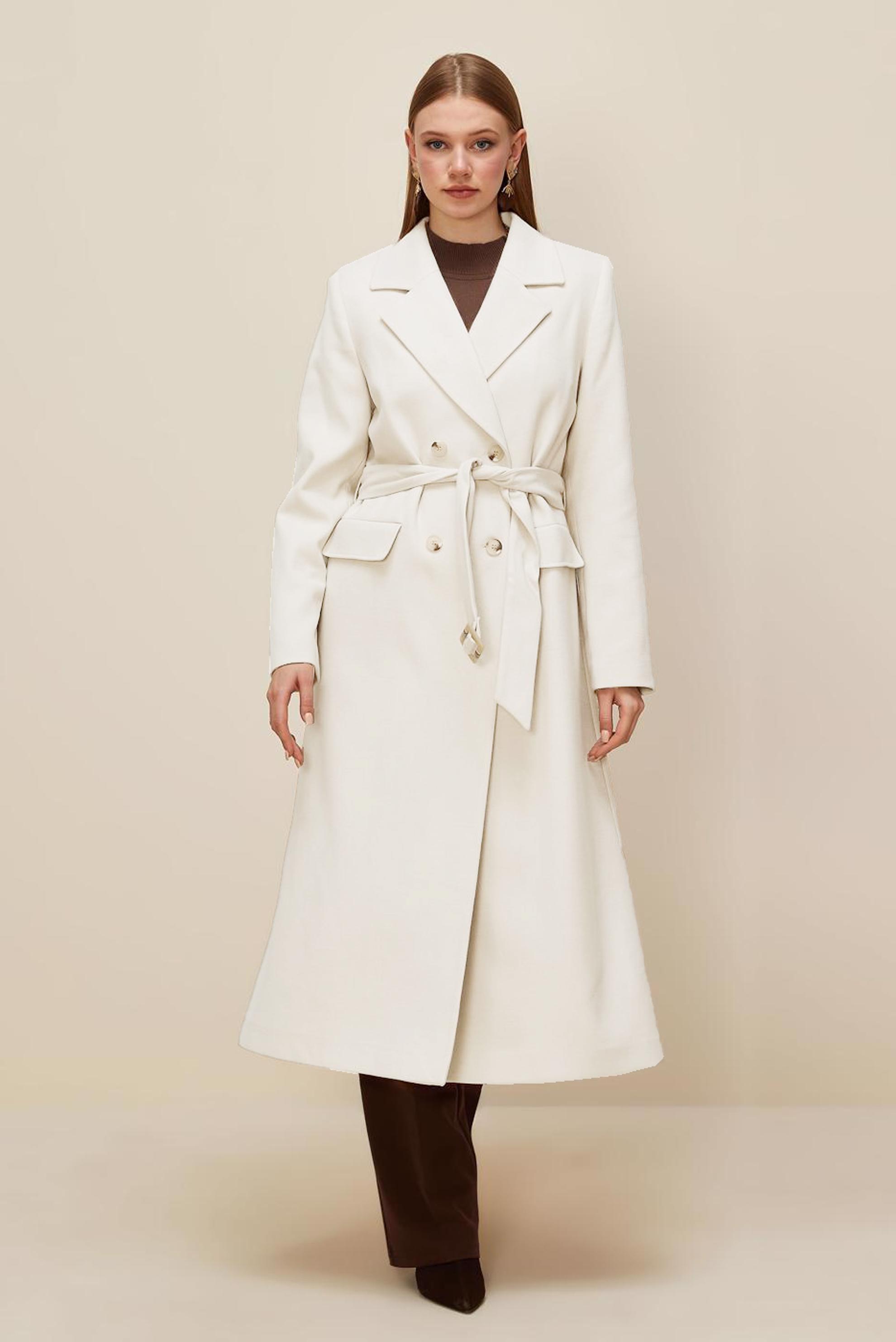 Hijab clothing WHITE BELTED CACHE COAT 90617