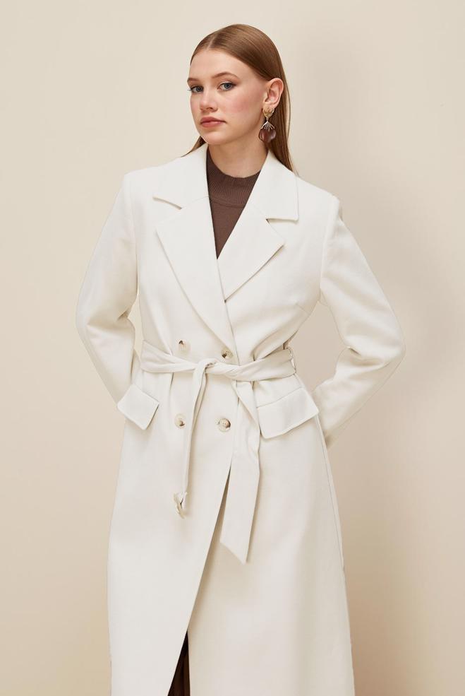 Hijab clothing WHITE BELTED CACHE COAT 90617 - ALVİNA