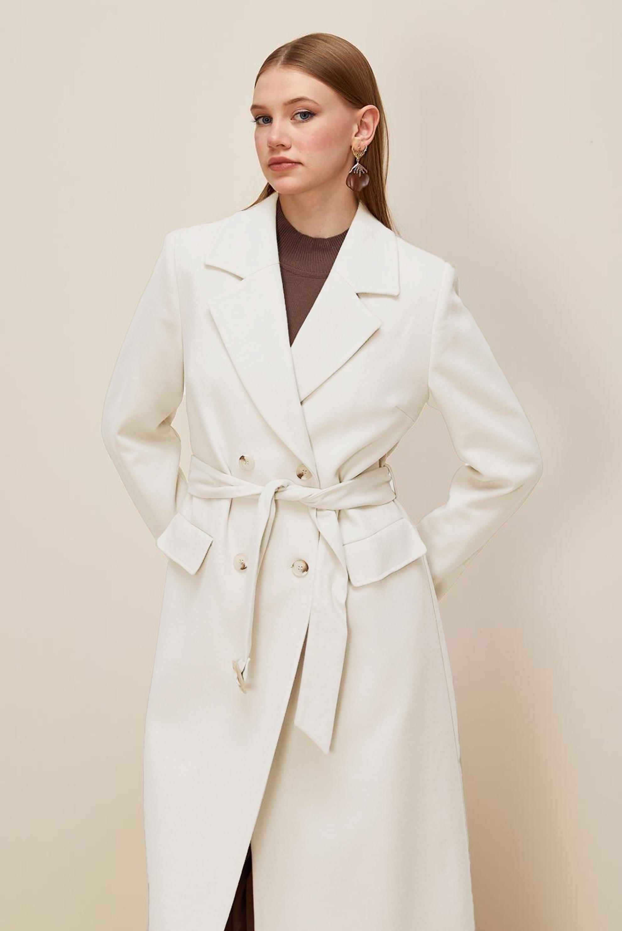Hijab clothing WHITE BELTED CACHE COAT 90617