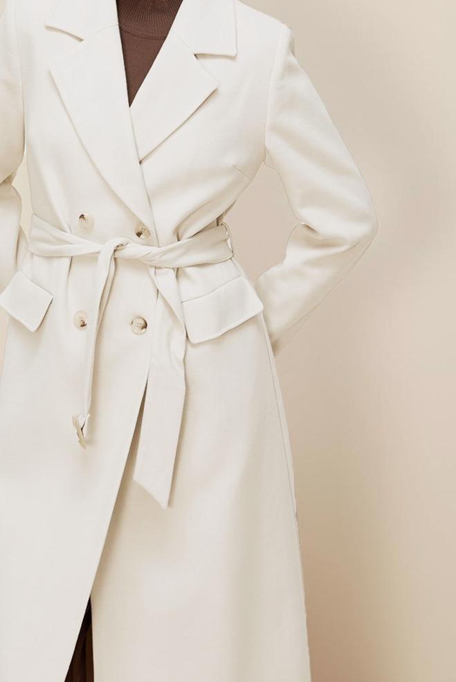 Hijab clothing WHITE BELTED CACHE COAT 90617 - ALVİNA