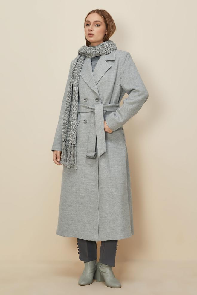 Hijab clothing SILVER BELTED CACHE COAT 90617 - ALVİNA