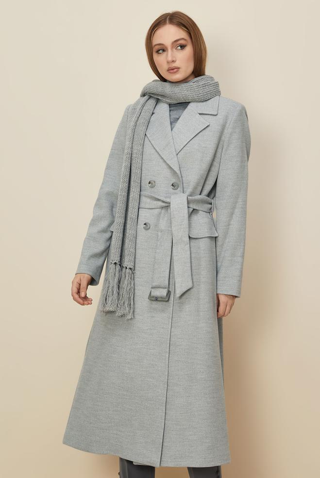 Hijab clothing SILVER BELTED CACHE COAT 90617 - ALVİNA