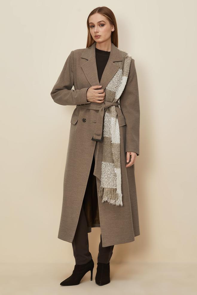Hijab clothing MINK BELTED CACHE COAT 90617 - ALVİNA
