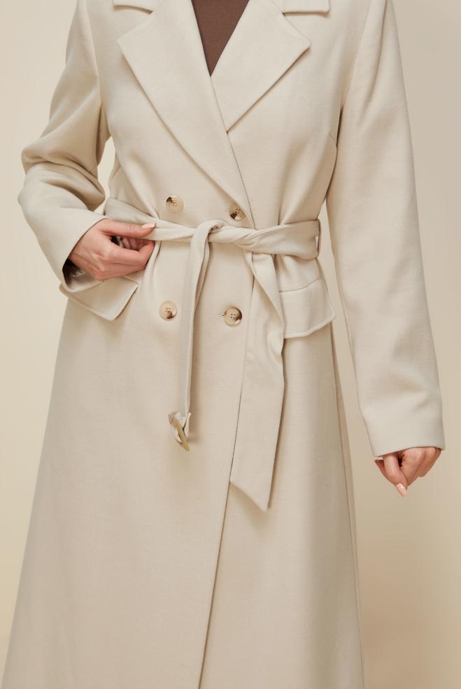 Vêtements hijab ÉCRUE MANTEAU CACHE CEINTURÉ 90617 - ALVİNA