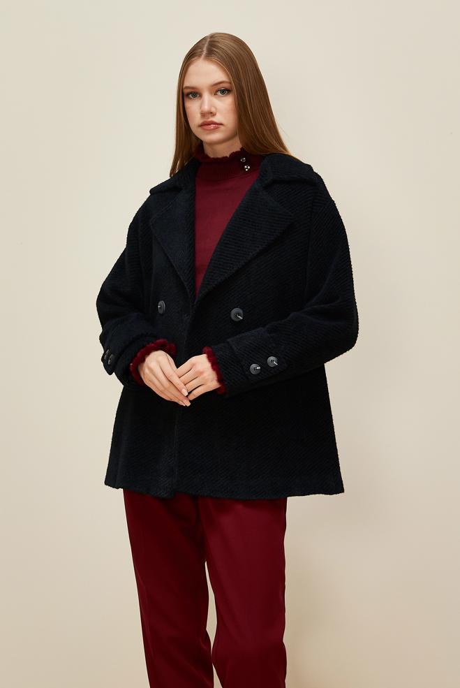 Vêtements hijab NOIR MANTEAU CACHET 90618 - ALVİNA