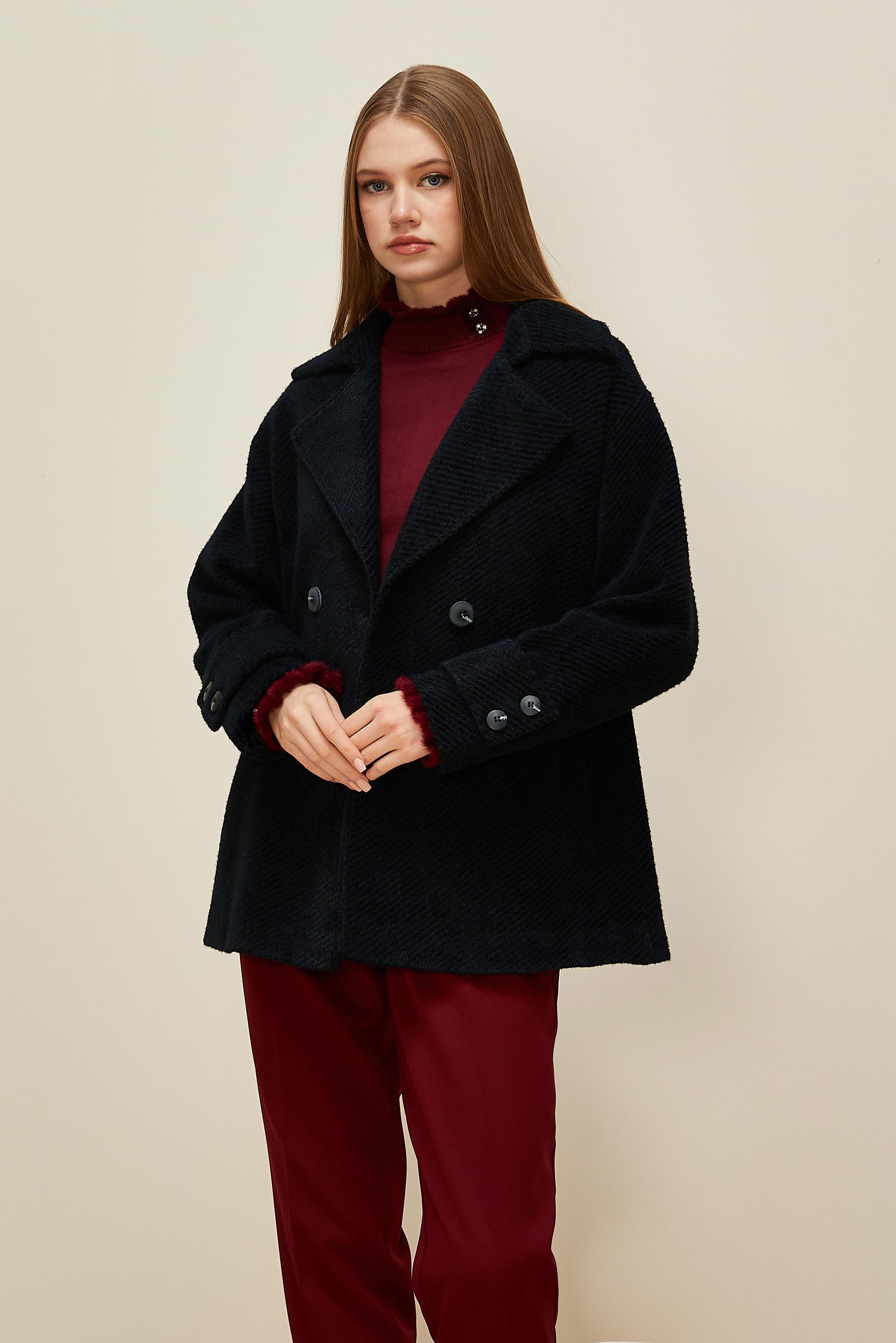 Tesettür giyim SİYAH KAŞE KABAN 90618