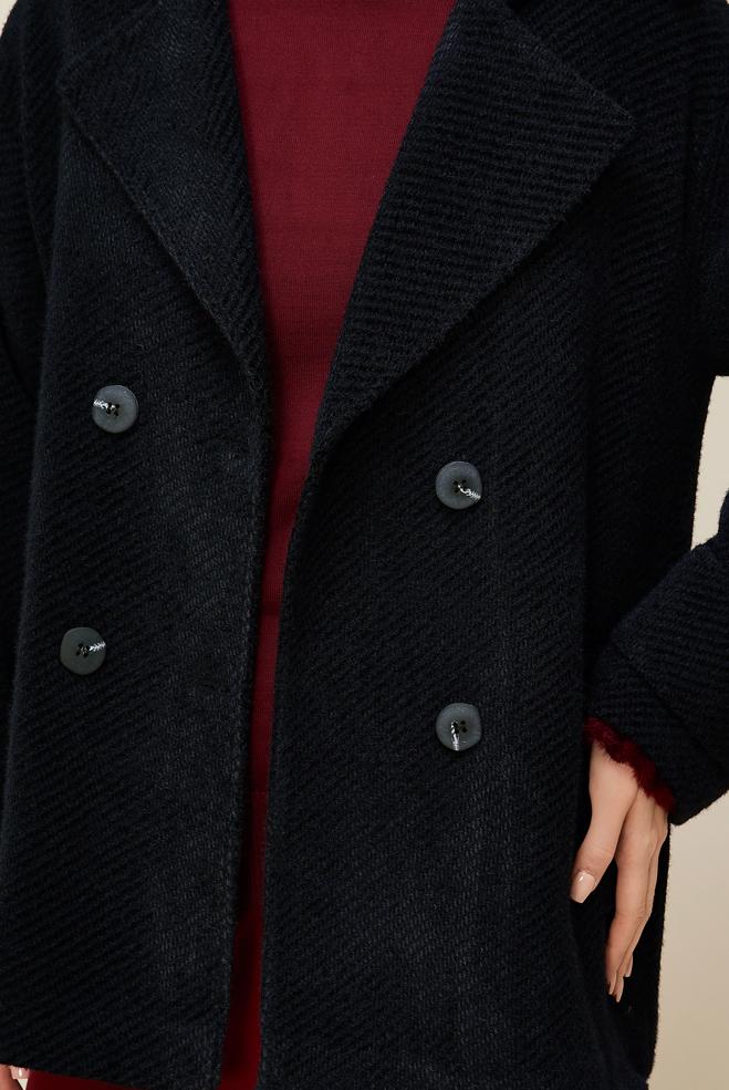 Vêtements hijab NOIR MANTEAU CACHET 90618 - ALVİNA