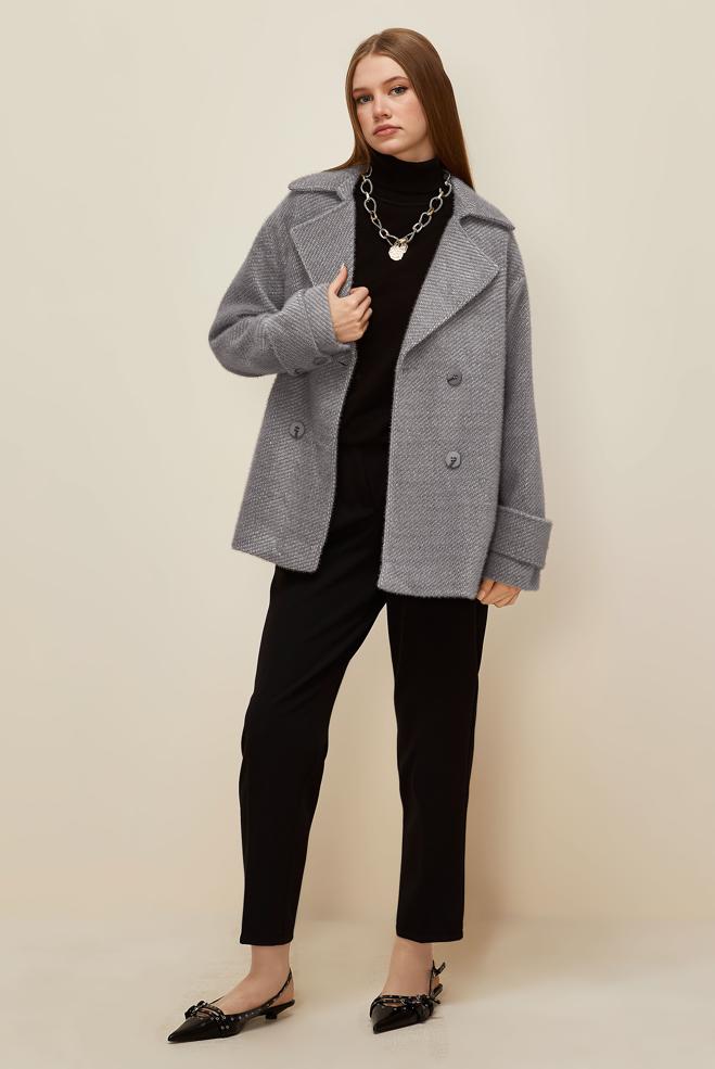 Vêtements hijab GRIS MANTEAU CACHET 90618 - ALVİNA