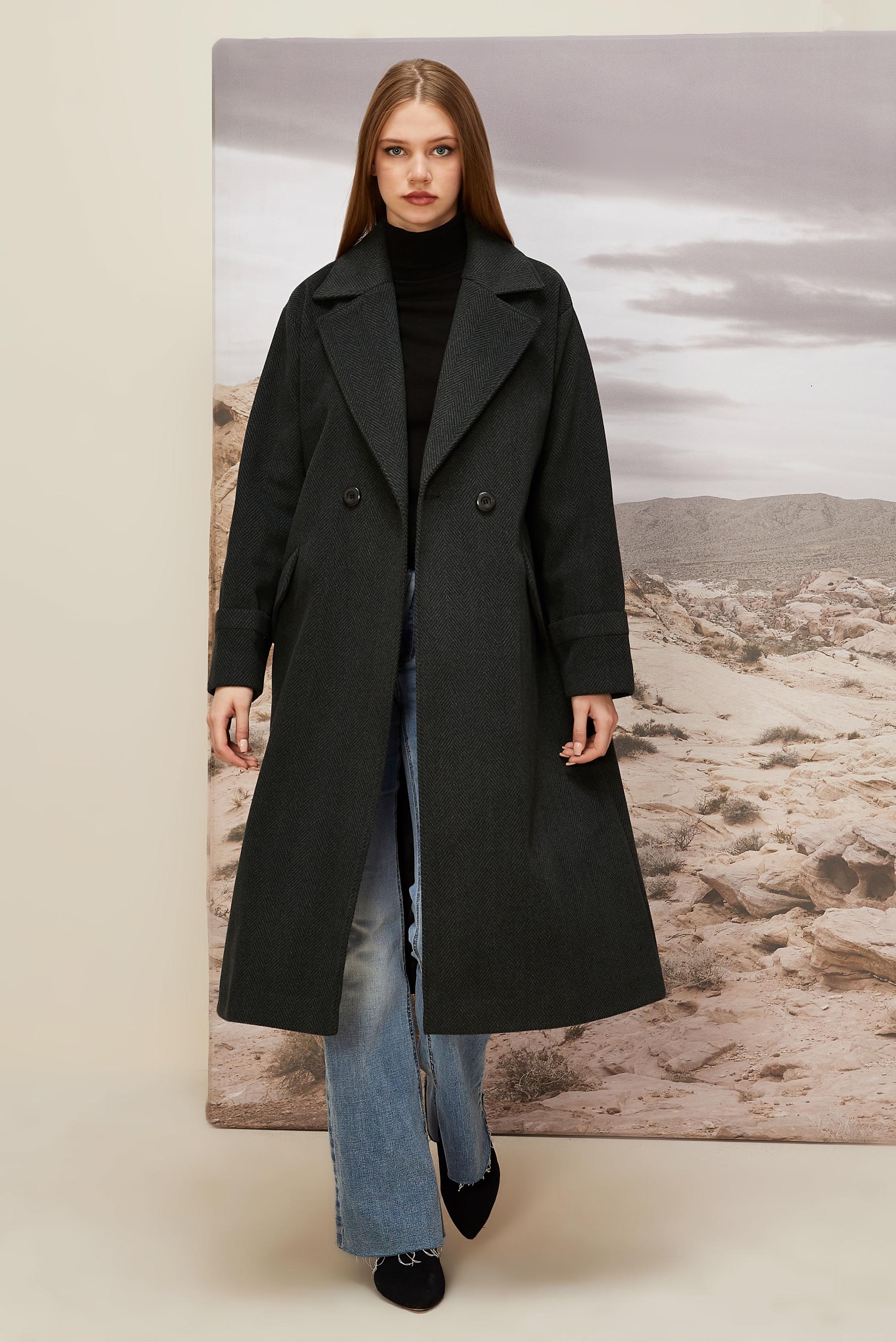 Tesettür giyim SİYAH KAŞE KABAN 90622