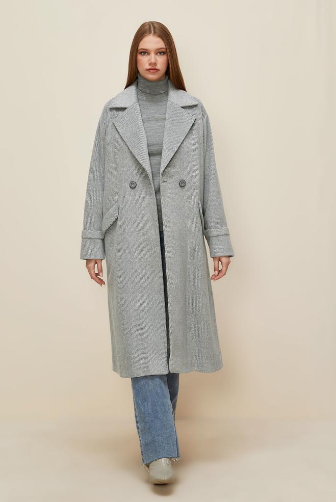 Vêtements hijab GRIS MANTEAU CACHE 90622 - ALVİNA