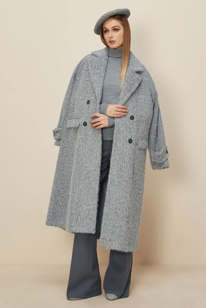 Tesettür giyim GRİ 90623 8735 KABAN 38-46 TEK42 - ALVİNA