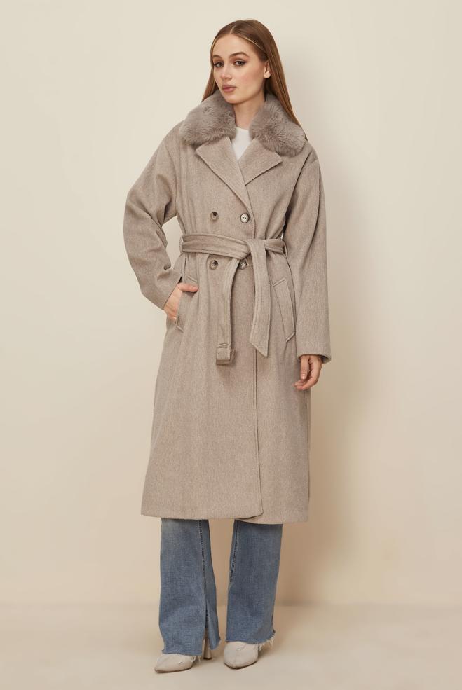 Hijab clothing BEIGE BELTED CACHE COAT 90624 - ALVİNA