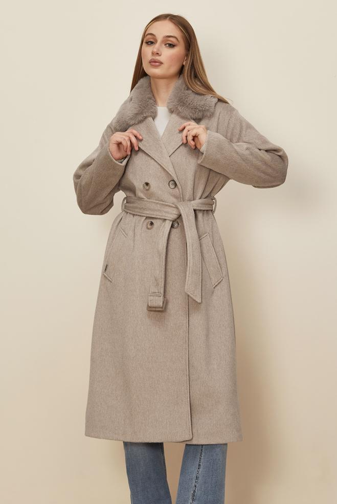 Hijab clothing BEIGE BELTED CACHE COAT 90624 - ALVİNA