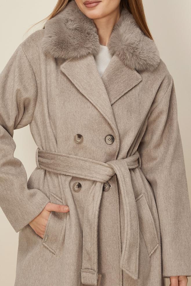 Hijab clothing BEIGE BELTED CACHE COAT 90624 - ALVİNA