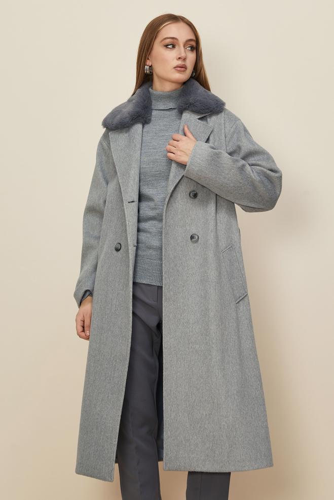 Hijab clothing GREY BELTED CACHE COAT 90624 - ALVİNA