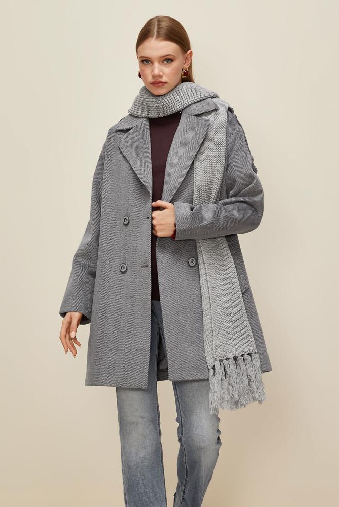 Vêtements hijab GRIS MANTEAU CACHE 90626 - ALVİNA