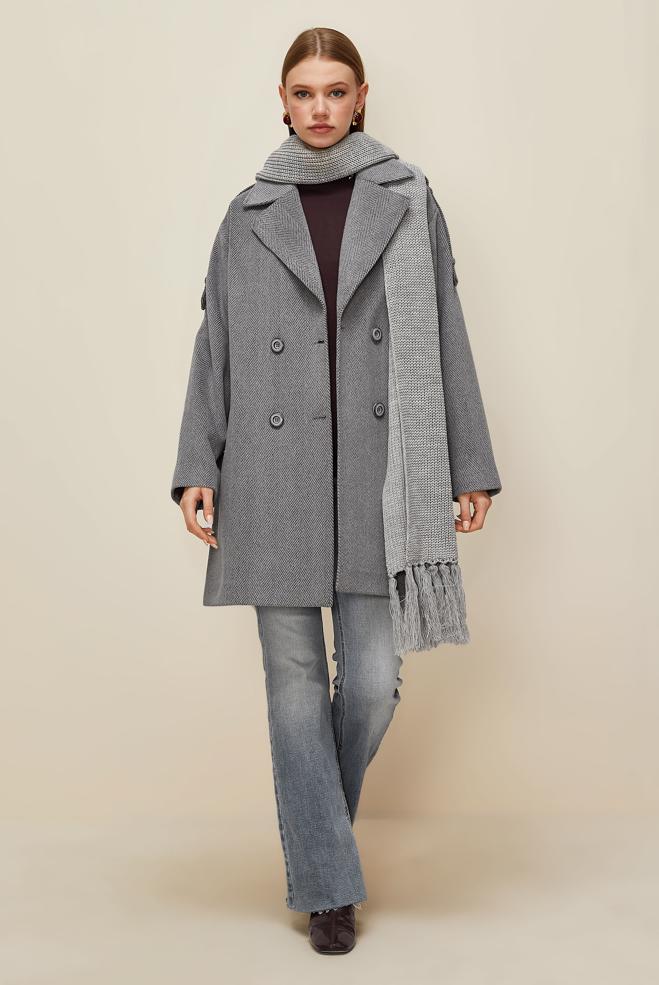 Vêtements hijab GRIS MANTEAU CACHE 90626 - ALVİNA