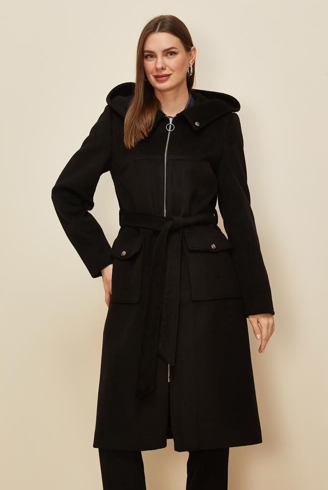 Vêtements hijab NOIR MANTEAU CACHE CEINTURE 90628 - ALVİNA