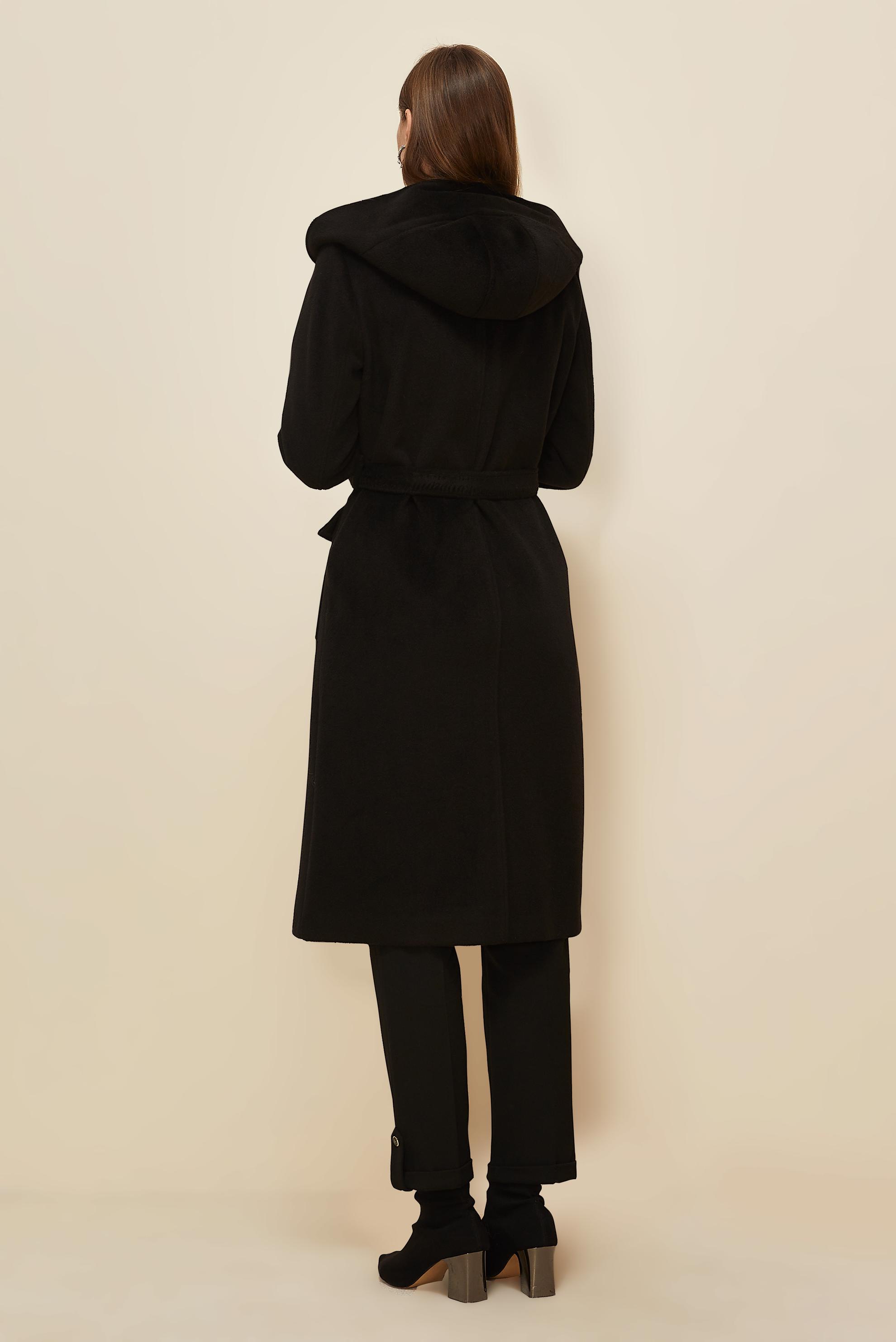 Tesettür giyim SİYAH KUŞAKLI KAPÜŞONLU KAŞE KABAN 90628