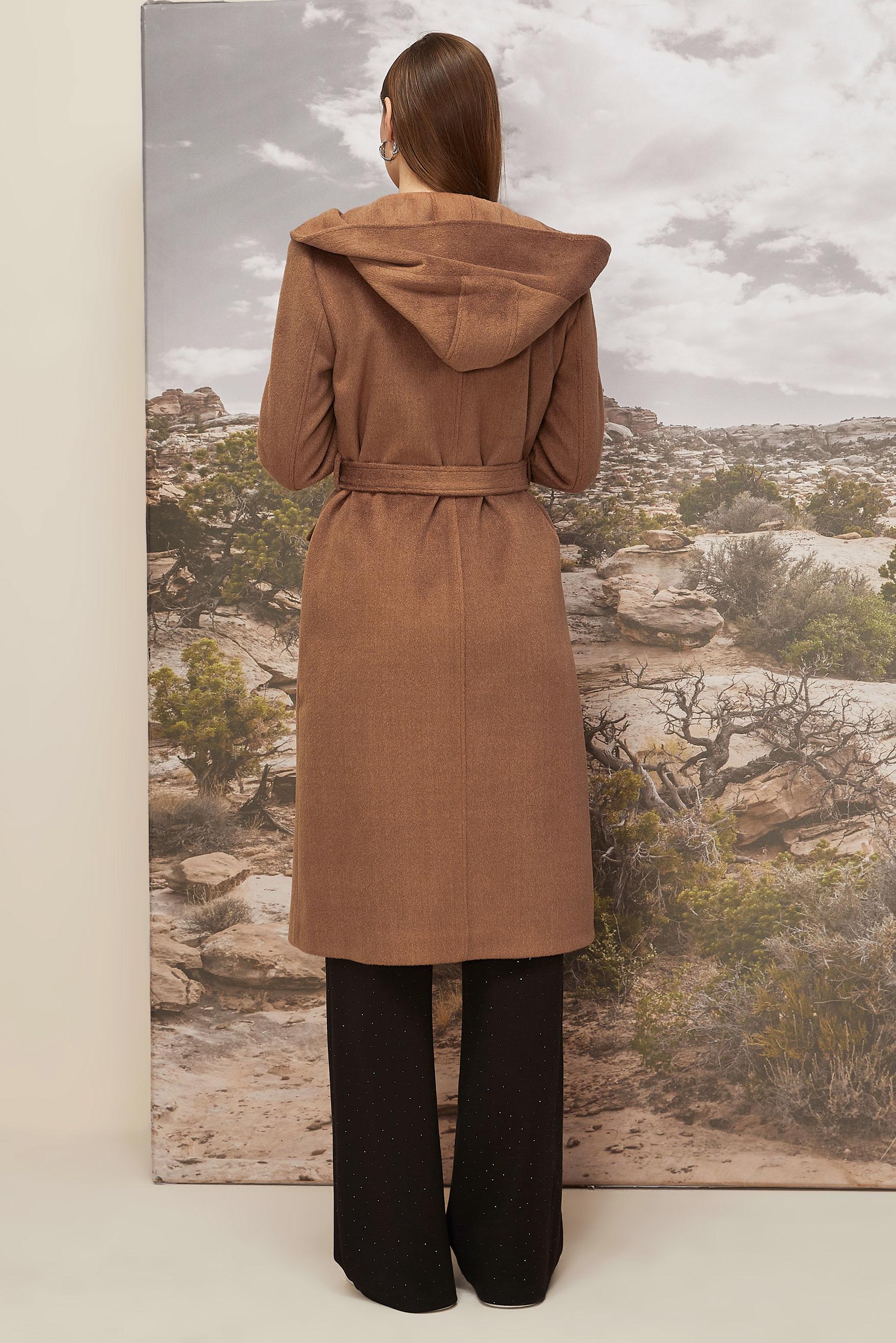 Hijab clothing BROWN BELTED HOODED CACHE COAT 90628