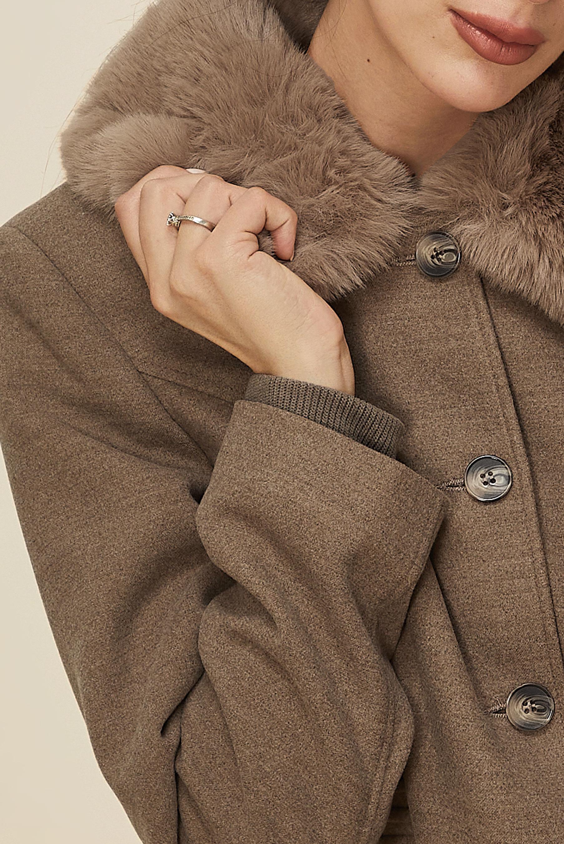 Tesettür giyim KAHVE KÜRK YAKALI KAŞE KABAN 90629