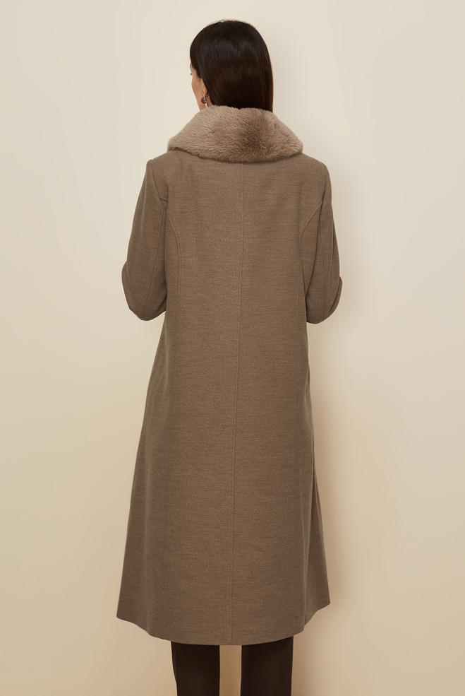 Tesettür giyim KAHVE KÜRK YAKALI KAŞE KABAN 90629 - ALVİNA