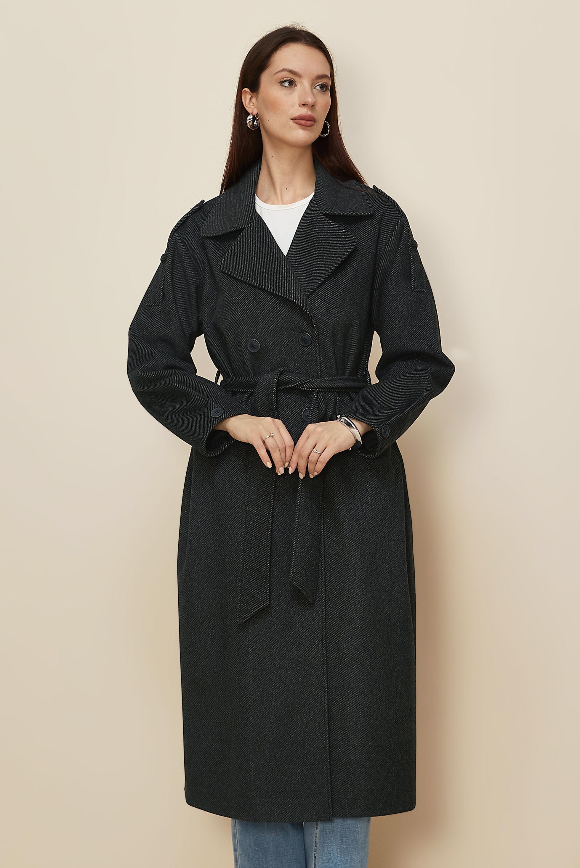 Tesettür giyim SİYAH KUŞAKLI KAŞE KABAN 90630