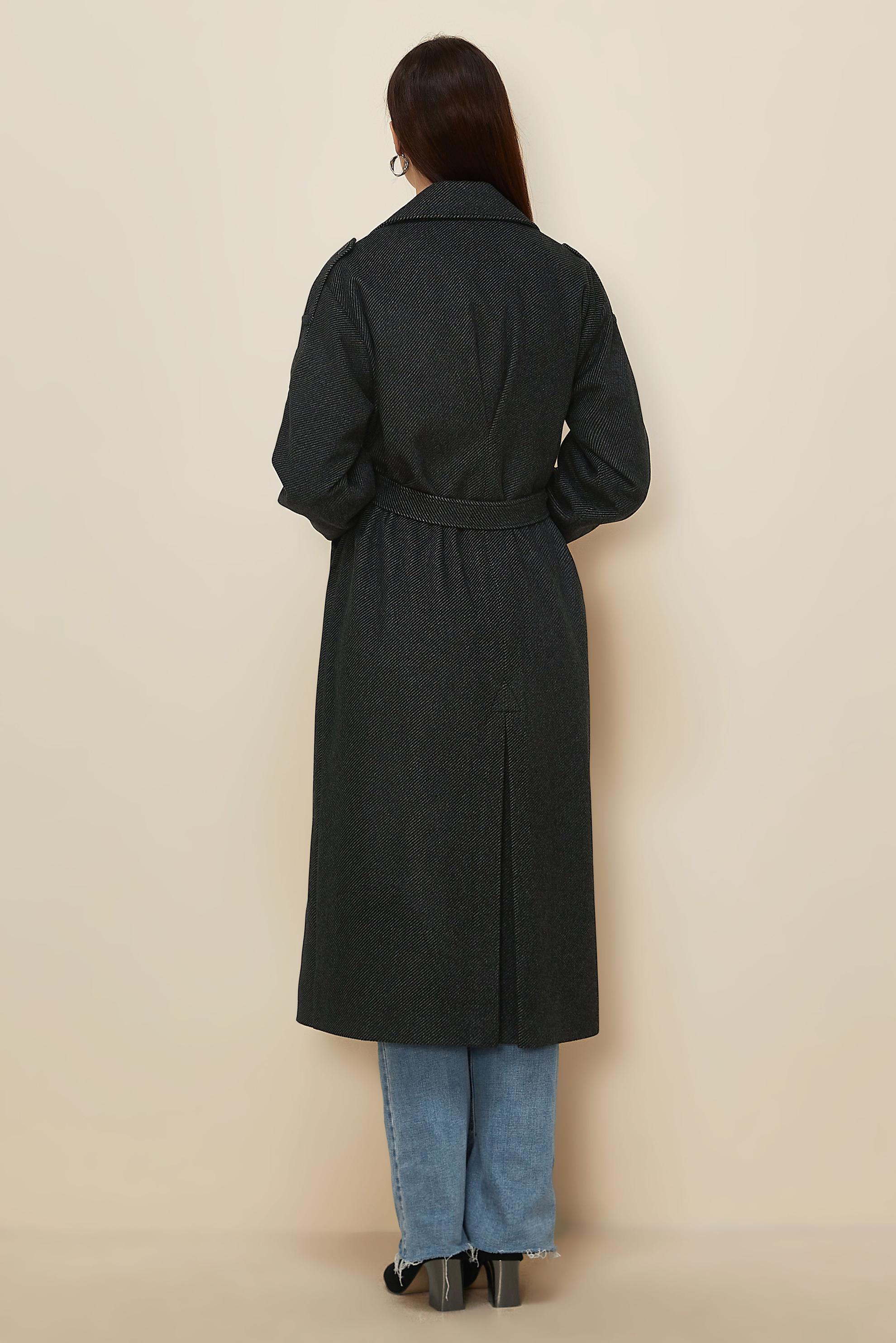 Tesettür giyim SİYAH KUŞAKLI KAŞE KABAN 90630