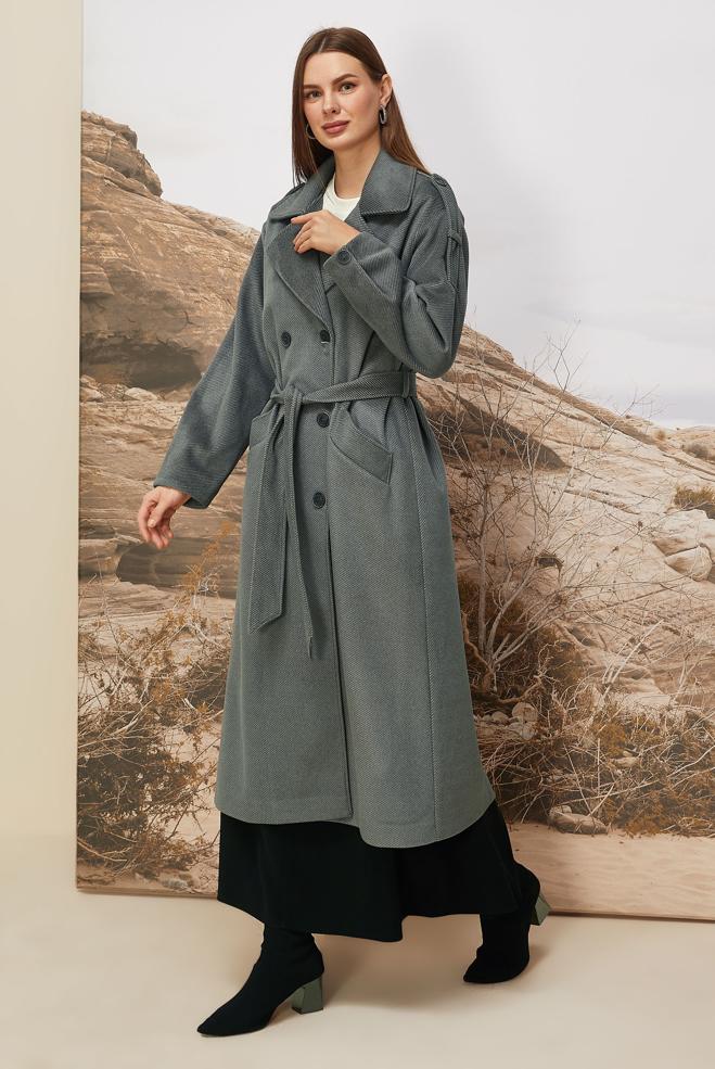 Vêtements hijab GRIS MANTEAU CACHE CEINTURE 90630 - ALVİNA