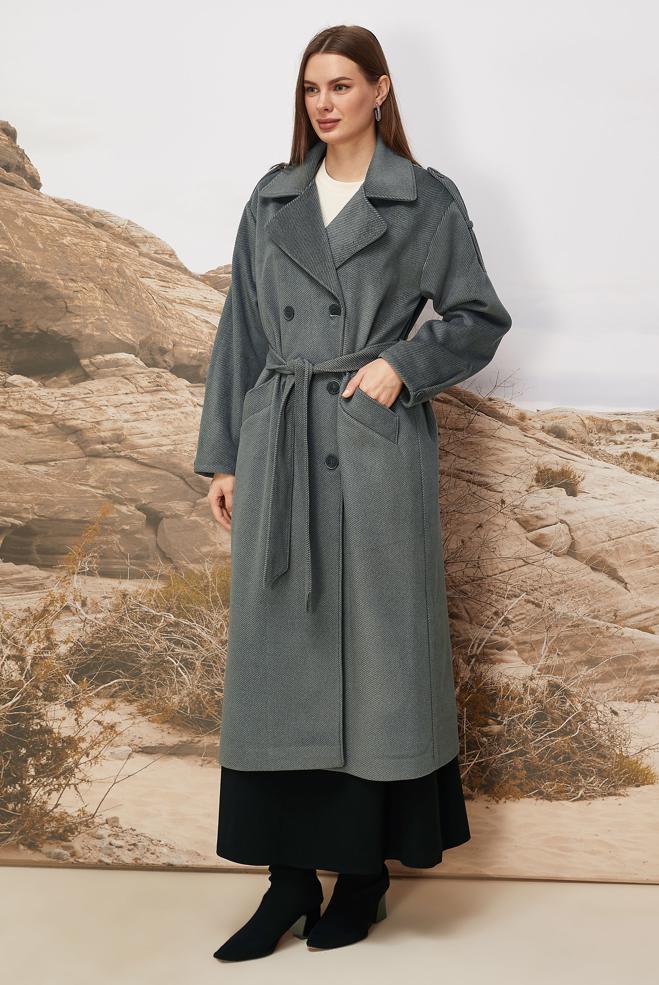 Vêtements hijab GRIS MANTEAU CACHE CEINTURE 90630 - ALVİNA