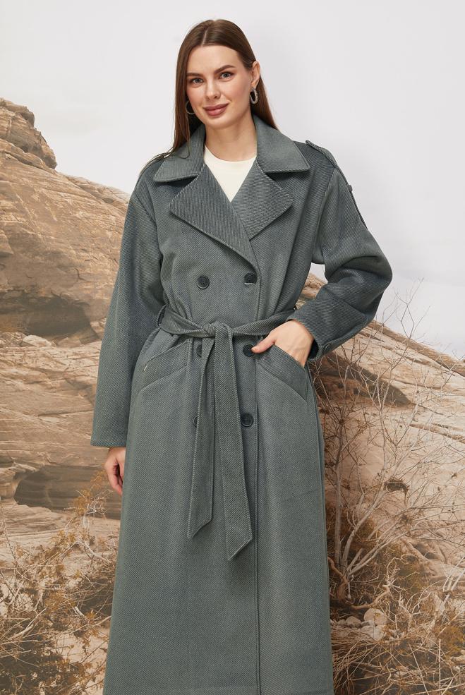 Vêtements hijab GRIS MANTEAU CACHE CEINTURE 90630 - ALVİNA