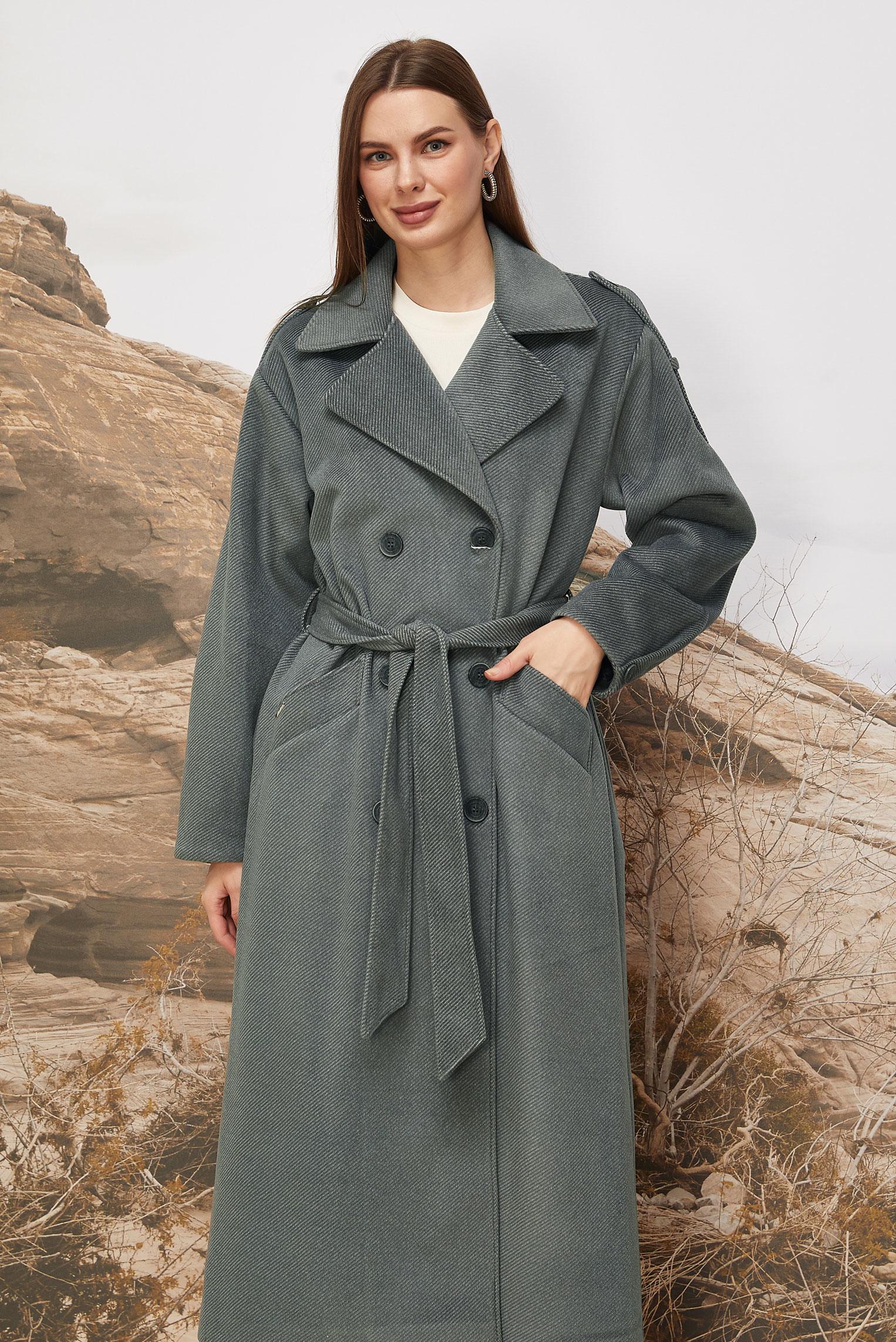 Tesettür giyim GRİ KUŞAKLI KAŞE KABAN 90630