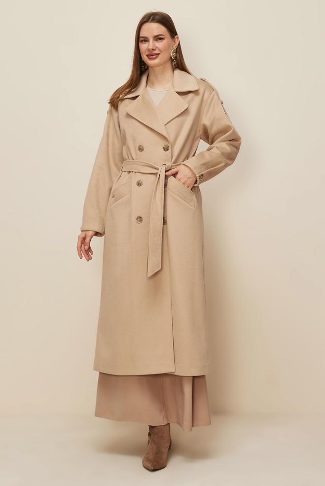 Hijab clothing BEIGE BELTED CACHE COAT 90630 - ALVİNA