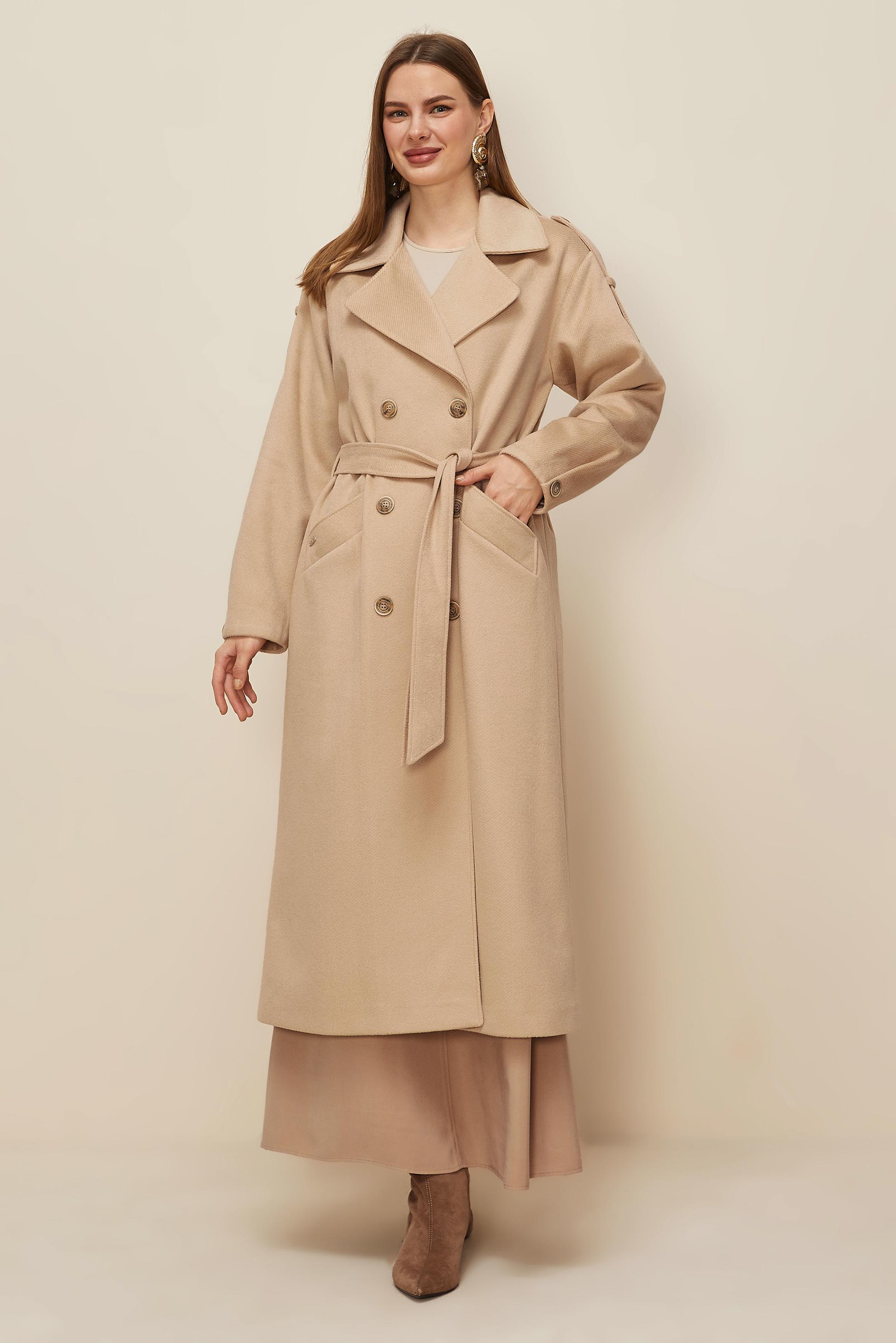 Hijab clothing BEIGE BELTED CACHE COAT 90630