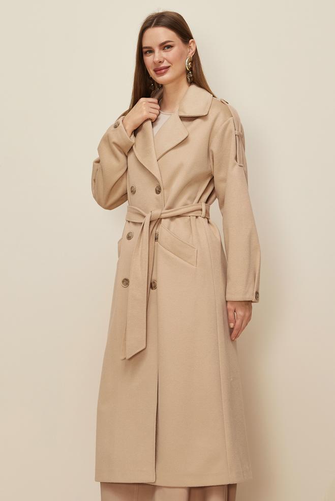 Hijab clothing BEIGE BELTED CACHE COAT 90630 - ALVİNA