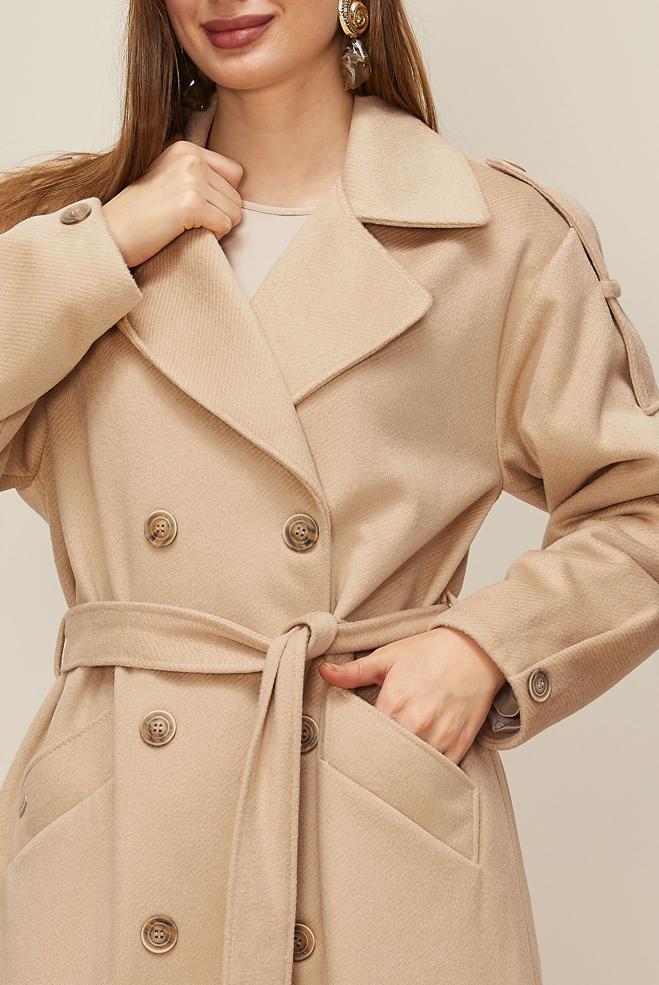 Hijab clothing BEIGE BELTED CACHE COAT 90630 - ALVİNA