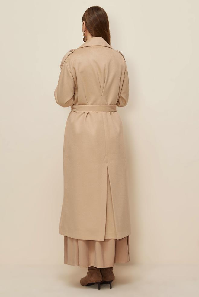 Hijab clothing BEIGE BELTED CACHE COAT 90630 - ALVİNA