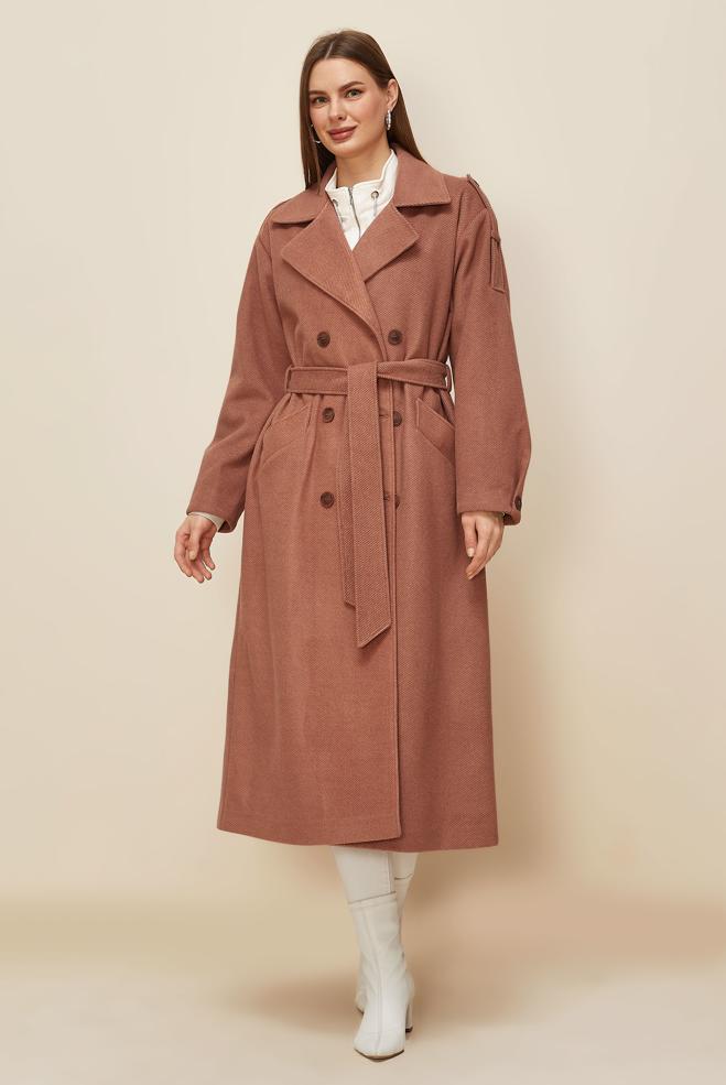 Vêtements hijab POUDRE MANTEAU CACHE CEINTURE 90630 - ALVİNA