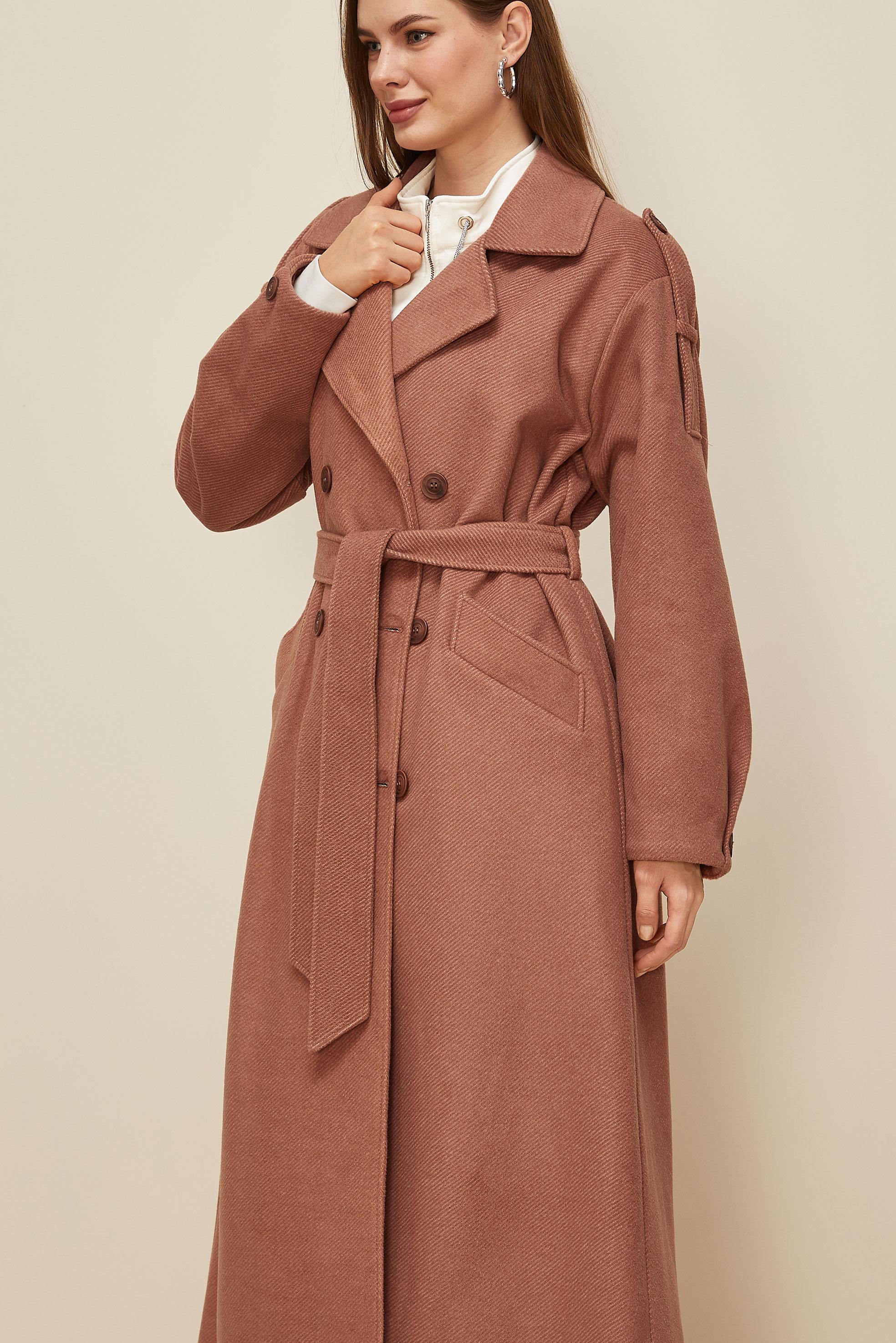 Tesettür giyim PUDRA KUŞAKLI KAŞE KABAN 90630