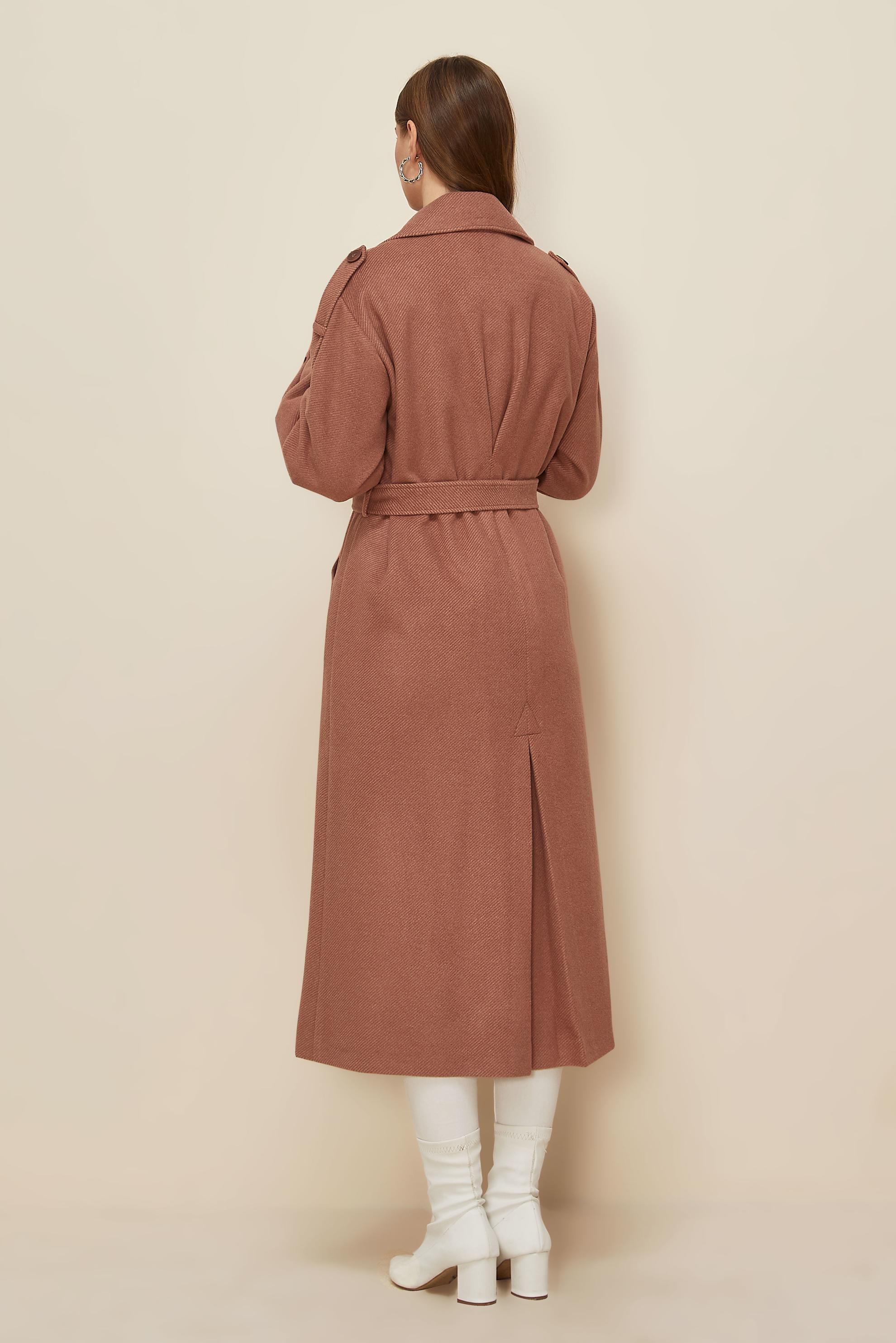 Tesettür giyim PUDRA KUŞAKLI KAŞE KABAN 90630