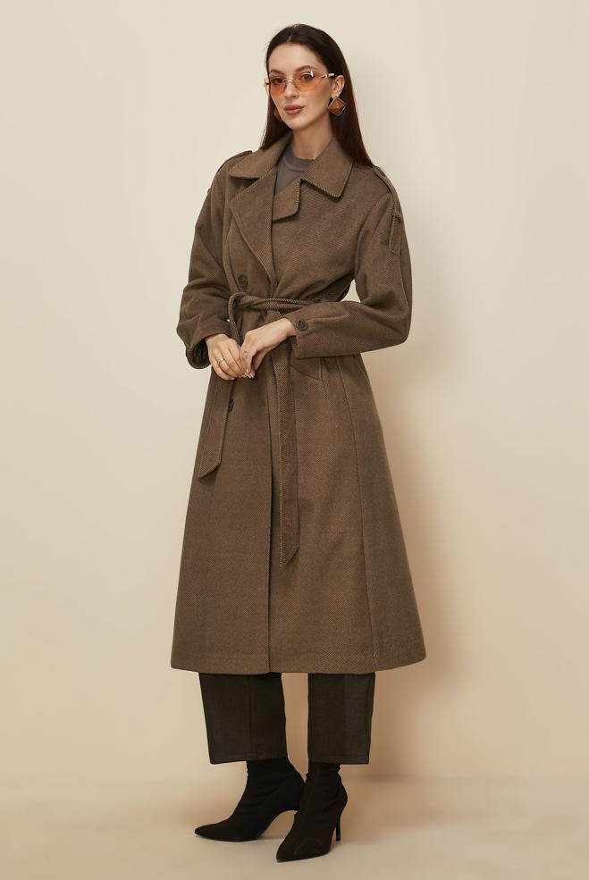 Hijab clothing BROWN BELTED CACHE COAT 90630 - ALVİNA