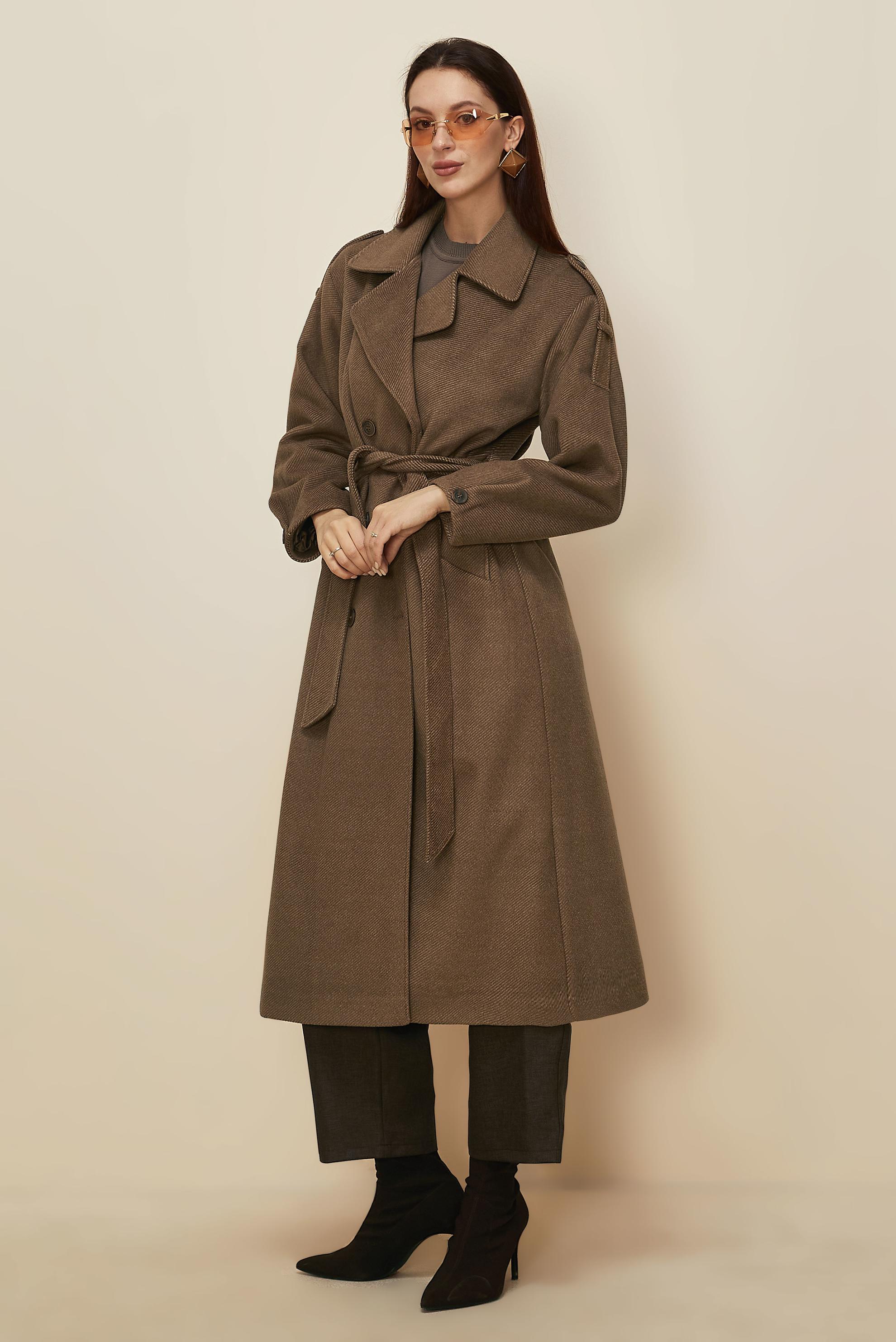 Hijab clothing BROWN BELTED CACHE COAT 90630