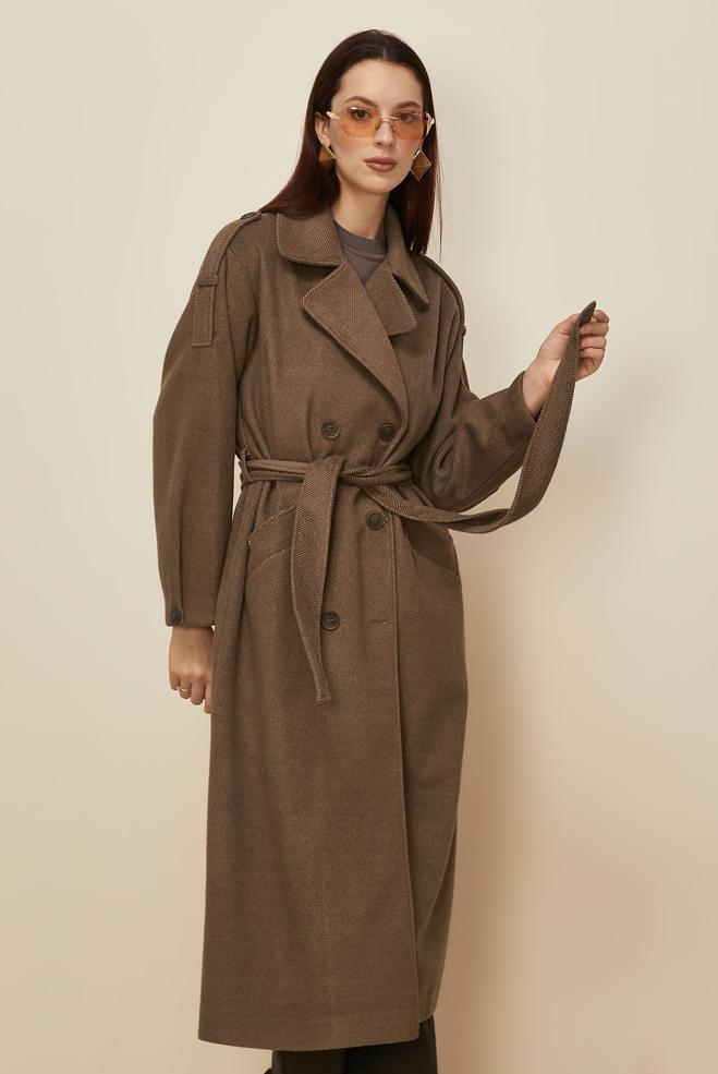 Hijab clothing BROWN BELTED CACHE COAT 90630 - ALVİNA