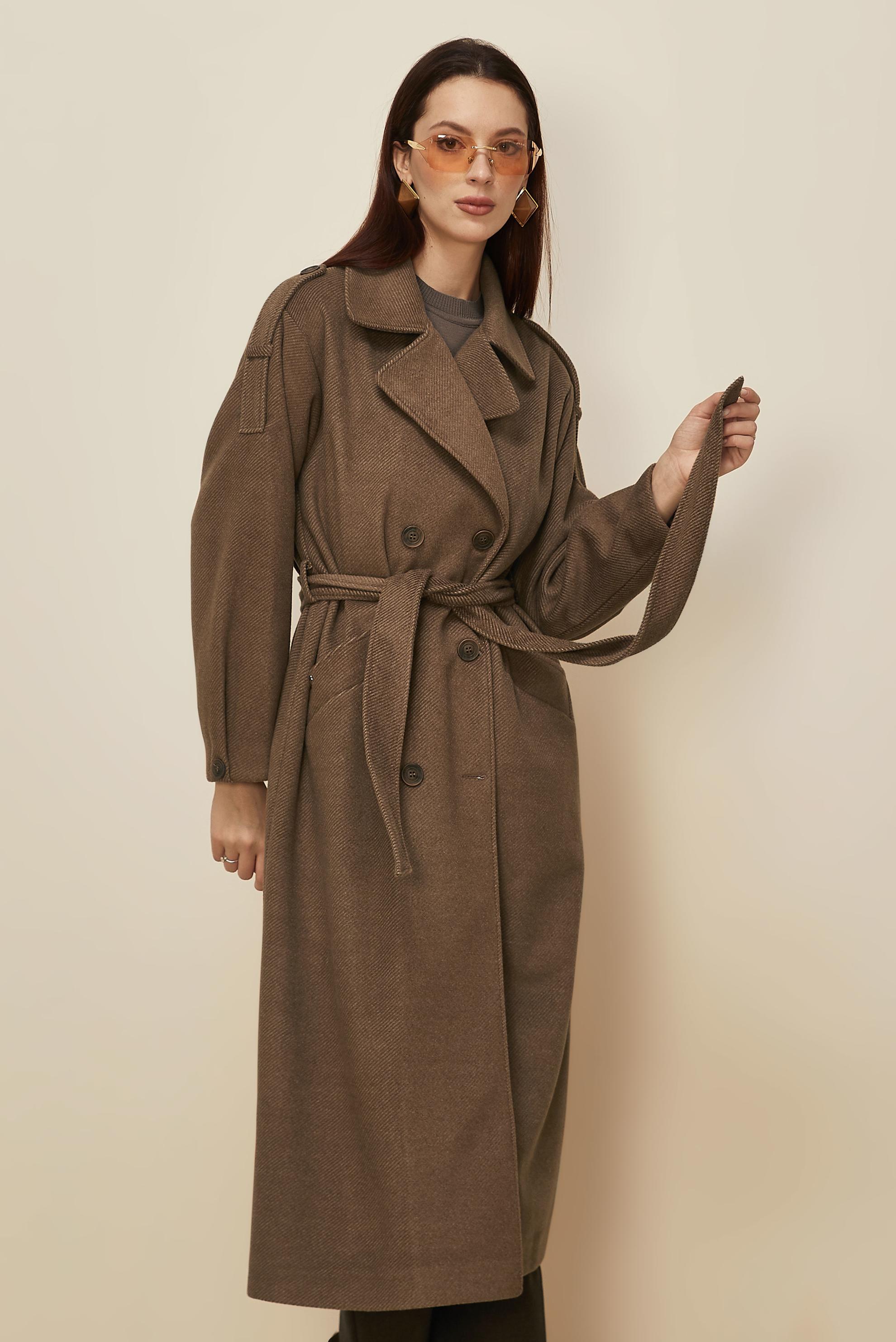 Hijab clothing BROWN BELTED CACHE COAT 90630