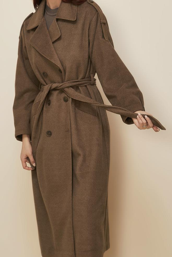 Hijab clothing BROWN BELTED CACHE COAT 90630 - ALVİNA