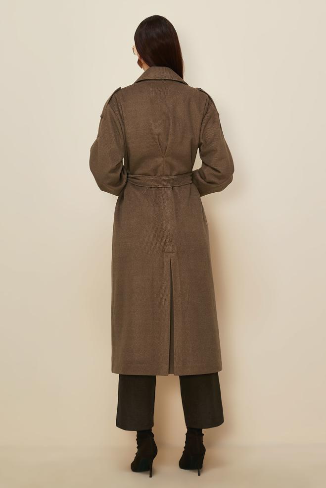 Hijab clothing BROWN BELTED CACHE COAT 90630 - ALVİNA