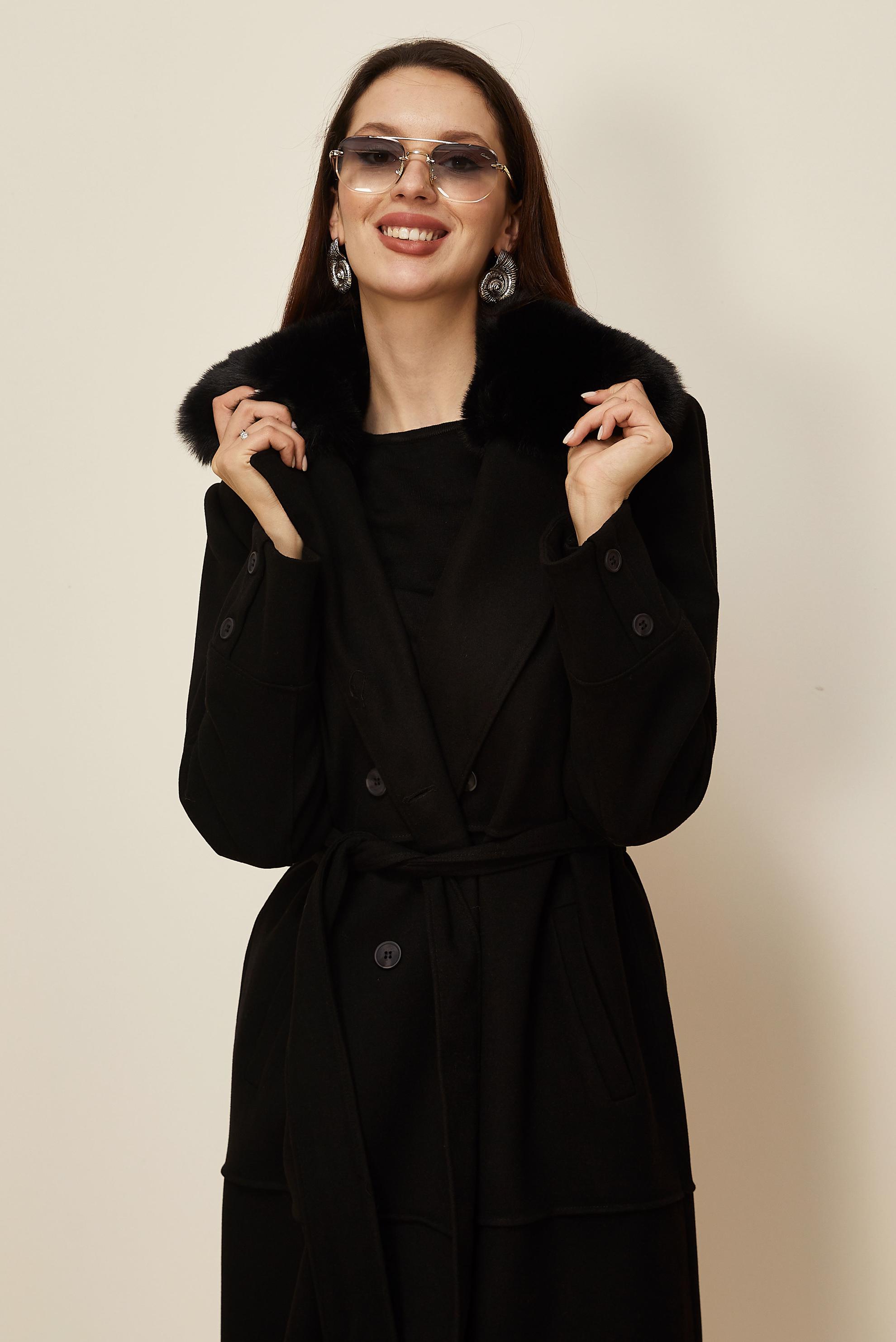 Tesettür giyim SİYAH KUŞAKLI KAŞE KABAN 90631