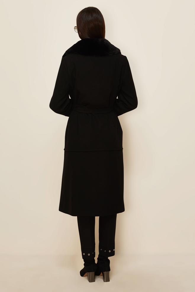 Tesettür giyim SİYAH KUŞAKLI KAŞE KABAN 90631 - ALVİNA